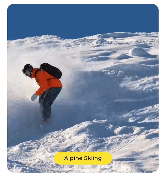 Skier mid-turn in deep powder
